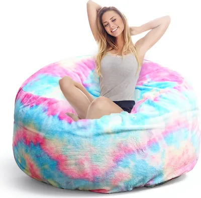 Image de （135×65cm，Foncé multicolore）Bean Bag Chair CoverCoussin de chaise en peluche de lapin Housse de pouf multifonctionnelle pour meuble de salon-chambre à coucher (Housse uniquement, Pas de rembourrage)