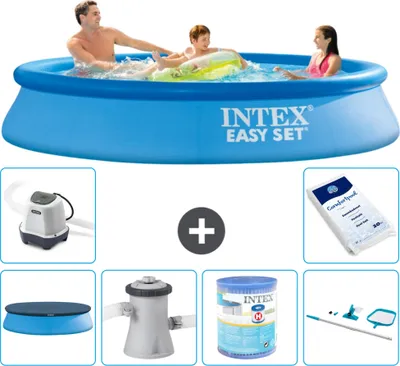 Produktbild von Intex runder aufblasbarer Easy Set-Pool – 305 x 61 cm – Blau – im Lieferumfang enthalten Abdeckung - Filterpumpe für Schwimmbad - Filter - Reinigungskit - Salzwassersystem - Poolsalz