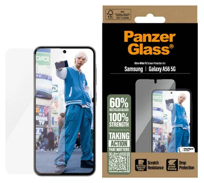 Zdjęcie produktu dla PanzerGlass ® Screen Protector Samsung Galaxy A56 5G | Ultra-Wide Fit w. EasyAligner, Samsung, Samsung - Galaxy A56 5G, Aplikacja na sucho, Odporny na zadrapania, Odporny na wstrząsy, Przezroczysty, 1 szt.