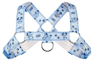 Produktbild von Blaues Polyester Hundegeschirr mit niedlichem Hunde-Print, verstellbar, D-Ring und Schnalle