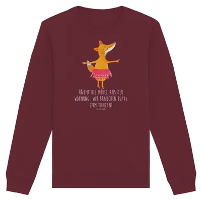 Produktbild von Mr. & Mrs. Panda Baumwoll Pullover Fuchs Ballerina Größe XL - Burgundy - Geschenk, Party, Sweatshirt, Rundhals, Sweater, Feier, Pulli, Tanzen, Geburtstag