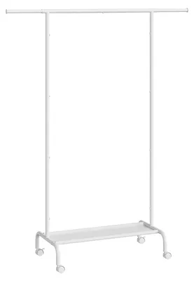 Produktbild von Kleiderständer - Freistehender Kleiderständer - Ausziehbar - 4 Rollen - Teleskopstange - Metallrahmen - Weiß