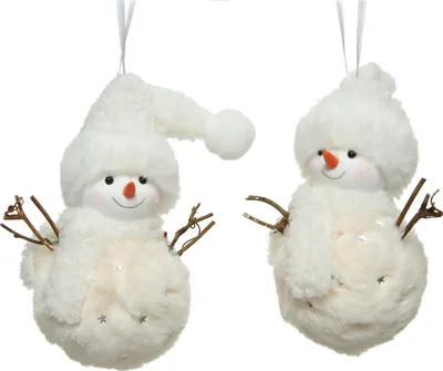 Produktbild von Christbaumschmuck Schneemann mit Mütze 13cm weiß, 1 Stück sortiert