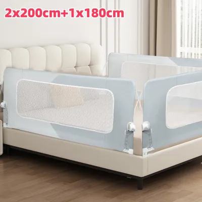 Produktbild von 3x Rausfallschutz Bett 2x200cm+1x180cm,Klappbare Bettschutzgitter mit U-förmige Füße,Rausfallschutz Bett für Kinder,Fallschutz Kinderbettgitter