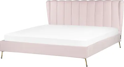 Zdjęcie produktu dla BELIANI Łóżko ze stelażem różowe welurowe 180 x 200 cm z zagłówkiem z portem USB styl nowoczesny glamour do sypialni