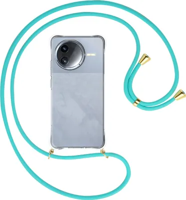 Produktbild von Handykette Backcover-Schutzhülle mit Band (Metall goldfarben) für Xiaomi Redmi K80 5G - türkis