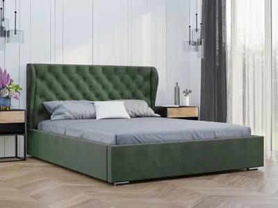 Obrázok produktu pre GRAINGOLD Čalúnená posteľ 180x200 Florencia - Podstavec pod posteľ a lamelový rošt - Čelo postele Chesterfield - Zelená (Vogue 11)