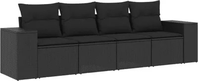 Produktbild von vidaXL 4-tlg. Garten-Sofagarnitur mit Kissen Schwarz Poly Rattan