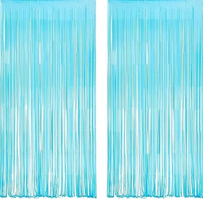 Immagine prodotto di 2 pezzi di tende in lametta, blu chiaro, decorazioni scintillanti, sfondini, frange, decorazioni per Capodanno, compleanni, matrimoni, feste, festoni, decorazioni per discoteca