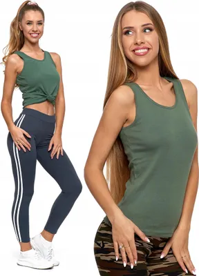 Produktbild von Top - Tanktop Damen Größe S - Tanktop Khaki grün - Top Baumwolle - Top ärmellos