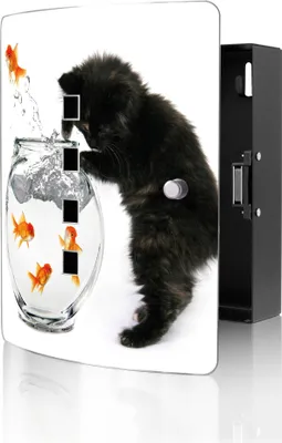 Produktbild von banjado Design Schlüsselkasten aus Edelstahl für 10 Schlüssel, Schlüsselschrank 24 x 21,5 x 7cm groß mit Magnetverschluss, Katze Und Fisch [BWSK 12355]