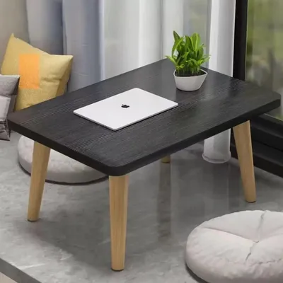 Produktbild von Kleiner rechteckiger Tisch - Couchtisch - 60x40x32 cm - Holzgestell - Minimalistisches Design - Ohne Stauraum - Zum Selbstaufbau - Schwarz