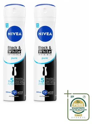 Image de 2 x Déodorant spray NIVEA Black & White Invisible Pure - 150 ml - Pack de 2