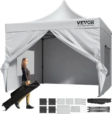 Produktbild von Famanu Pavillon 304,8x304,8x320cm - Höhenverstellbar, inkl. Aufbewahrungstasche, für 6-8 Personen, weiß
