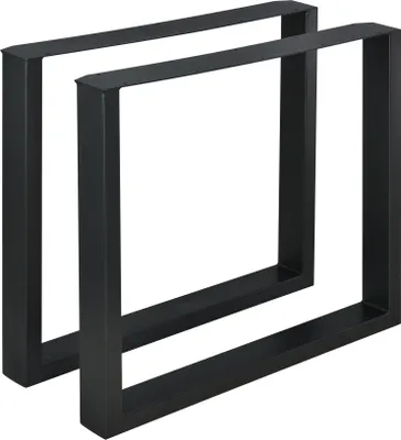 Two black metal table legs are shown against a white background.