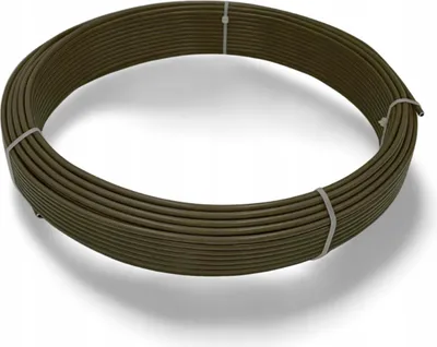 A coil of dark green tubing is shown on a white background.