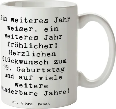 Produktbild von Mr. & Mrs. Panda Tasse Spruch 99. Geburtstag Freude - Weiß - Geschenk, Herzlichen Glückwunsch, persönliche Karten, besondere Geburtstage, Erinnerungsgeschenke, mit