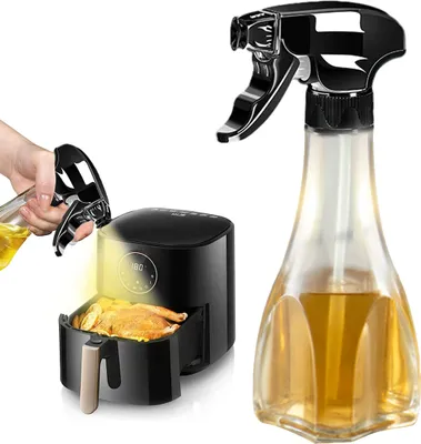 Produktbild von Ölsprüher für Speiseöl Sprühflasche öl Glas Lebensmittelecht Edelstahl Ölspray zum Kochen Olivenöl 240ml（Schwarz）