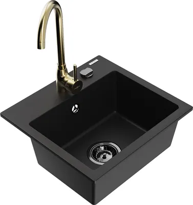Produktbild von Mexen Milo 1-Becken-Granit-Spüle mit Mischbatterie Telma, Schwarz - 6505-77-670200-50-B