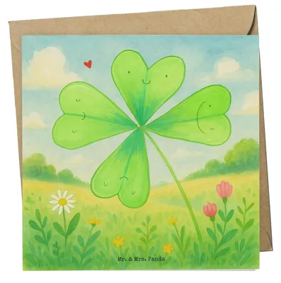 Produktbild von Mr. & Mrs. Panda Grußkarte Blume Kleeblatt Design - Weiß - Geschenk, Glückwunschkarte, Klappkarte, Motivation, Neuanfang, anlasskarte, Umzug, doppelkarte, Garten, Glück
