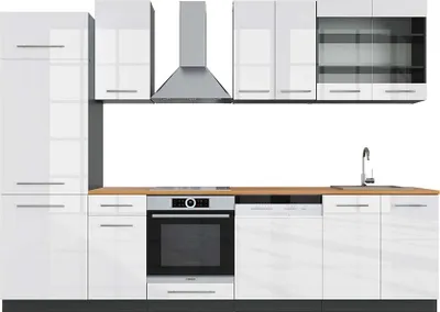 Produktbild von Küchenzeile Vicco Fame-Line Weiß Hochglanz/Anthrazit 300 cm , AP Eiche, Model 42487