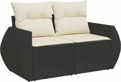 Zdjęcie produktu dla vidaXL Sofa ogrodowa z poduszkami 2-osobowa z czarnego polirattanu