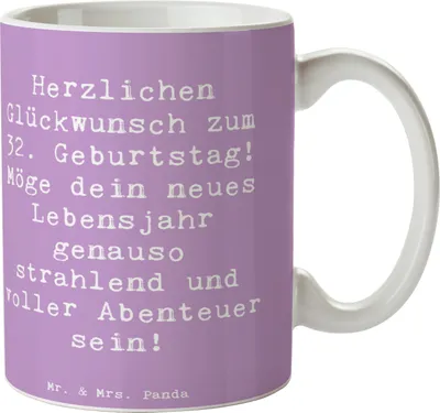Produktbild von Mr. & Mrs. Panda Becher Spruch 32. Geburtstag Abenteuer - Lavendeltraum - Geschenk, Alter, Kaffeepott, Keramiktasse, Happy Birthday, Pott, besonderen Tag, Tasse, Teetasse