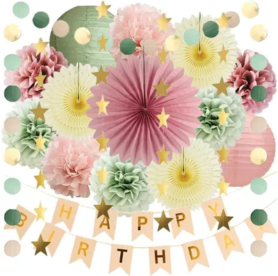 Imagen del producto de Kit de decoración para cumpleaños en estilo bohemio, de 15 piezas, en colores pastel, para mujeres y niñas