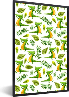 Produktbild von MuchoWow® Gerahmtes Poster Krokodil - Kinder - Design 60x90 cm - Poster mit Schwarzem Bilderrahmen Wandposter Rahmen Foto Bilder - Kunst
