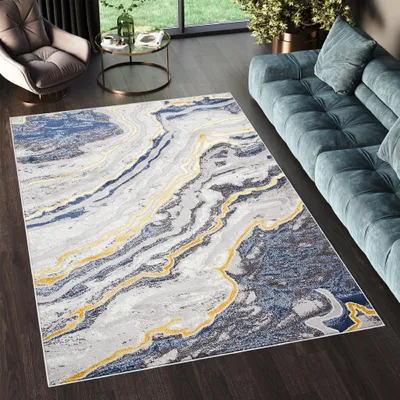 Produktbild von Tapiso Teppich SHINE Modern Vintage Design Grau Blau Gold 180 x 250 cm