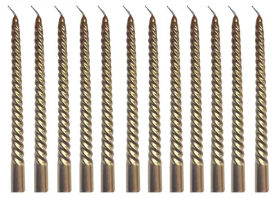 12er-Set Goldene Spiral-Stabkerzen 25 cm, 44 g/Stück