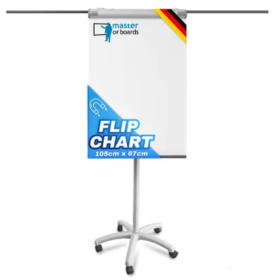 Produktbild von Mobiles Flipchart Piranha PRO mit Sternenfuß und ausklappbaren Papierhaltern