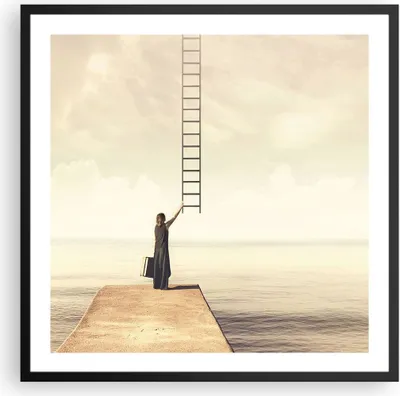 Produktbild von Gerahmtes Poster - Schwarzer Rahmen - Symbol Frau Leiter - 60x60 cm - Wand Bild - Wanddeko - Wandbilder - Kunstposter - Wandposter - Bilderrahmen - Bilder - Kunstdruck - Wandbild - P2BAC60x60-4339