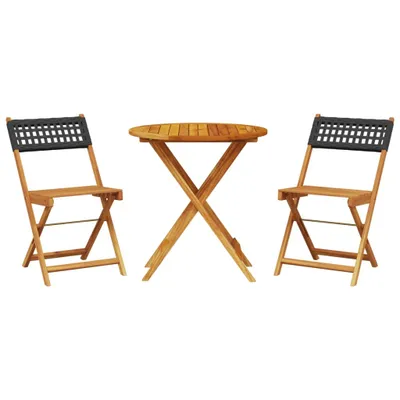 Produktbild von vidaXL 3-tlg. Bistro-Set Schwarz Poly Rattan und Massivholz