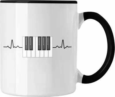 Produktbild von Trendation - Piano Klavier Geschenkidee Heartbeat Pianist Tasse Geschenk Lustige Grafik (Schwarz)