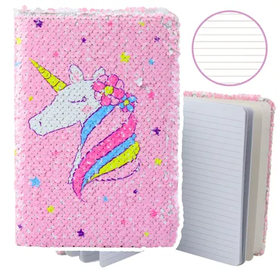 Produktbild von LeanToys Notizbuch Notizbuch liniert Pailletten zweifarbig Einhorn A5 80 Blatt