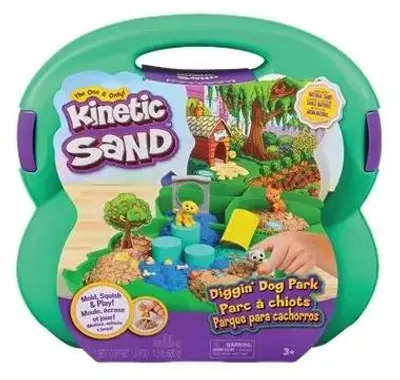 Produktbild von Kinetic Sand Hunde Park Koffer - mit 680 g Sand, 3 Hunden, 2 Sandwerkzeugen und Zubehör, ab 3 Jahren, Kinetischer Sand für Kinder, 3 Jahr(e), Kunststoff, Mehrfarbig