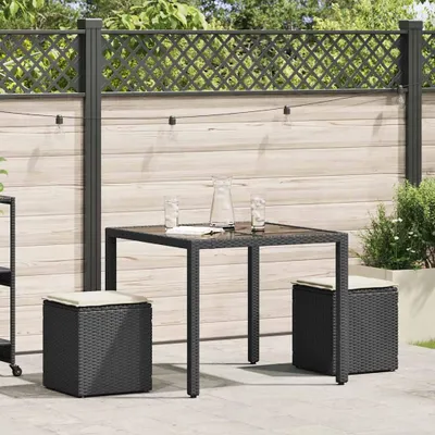 Produktbild von vidaXL Gartenhocker mit Kissen 2 Stk. Schwarz 40x40x43 cm Poly Rattan