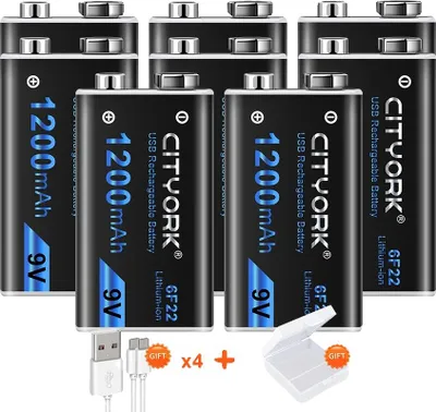 Image de pile 9V, rechargeable Li-Ion, charge USB, 8STK pile 9V