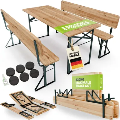 Produktbild von JUSKYS® Bierzeltgarnitur Kempten klappbar Natur 3-teilig mit Rückenlehnen