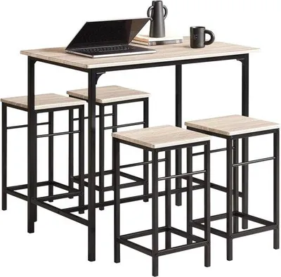 Produktbild von Bistro-Set mit 4 Stühlen - 5-teilige Tisch für Innen und Außen, Bistro-Tisch mit Sitzgelegenheiten