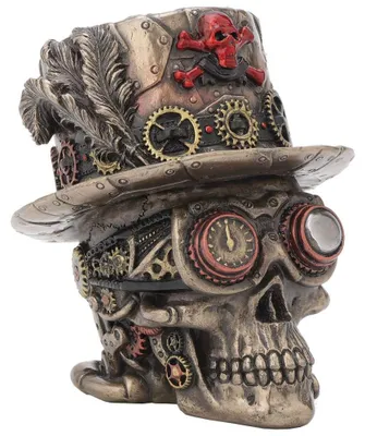 Steampunk Clockwork Baron Schädel Figur, Bronze, 11 cm