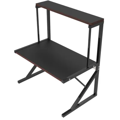 Image de Support pour micro-ondes Étagère de cuisine à 2 niveaux Étagère à épices en bois et acier 54x30x65cm Noir