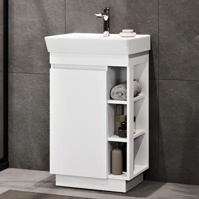 Produktbild von Planetmöbel Badmöbel Set NYX Waschtisch 50 cm Matt Weiß mit Armatur Chrom