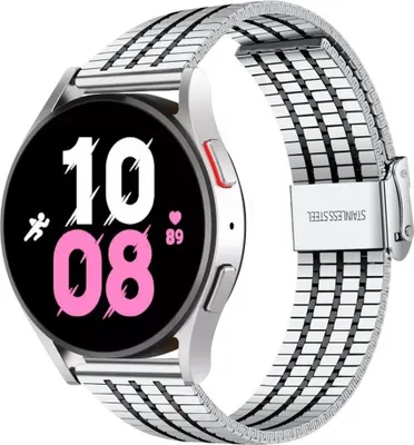 Produktbild von Strap-it Edelstahlarmband - Kompatibel mit Samsung Galaxy Watch 5 Armband 44mm Ersatzarmband Edelstahl - Verstellbarer Verschluss - Hochwertiges Material - für Samsung Galaxy Armband Silber