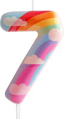 Productafbeelding van Famanu verjaardagskaars nummer 7 met wolkendesign - Regenboog
