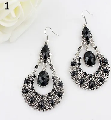 Produktbild von Modische Damen-Ohrringe für Hochzeit, Brautschmuck, hohle Strass-Wassertropfen-Ohrringe-Schwarz