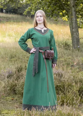 Produktbild von Wikinger Kleid mit Gürtel Jona, grün aus Baumwolle - Wikingerkleid - Mittelalterkleid für Damen - Mittelalterkleidung Größe: L