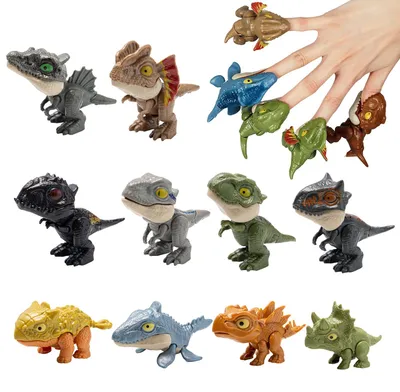 Produktbild von Fingerpuppen Dinosaurier Set - 10 Stück - Kunststoff - Bunte Designs - Für Theater und Geburtstage