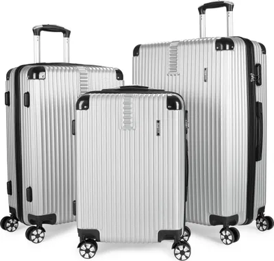 Produktbild von BRUBAKER Kofferset London - 3 teiliges Reisekoffer Set inklusive Handgepäck - Hartschalen Koffer mit Zahlenschloss, 4 Rollen, Set, Silber